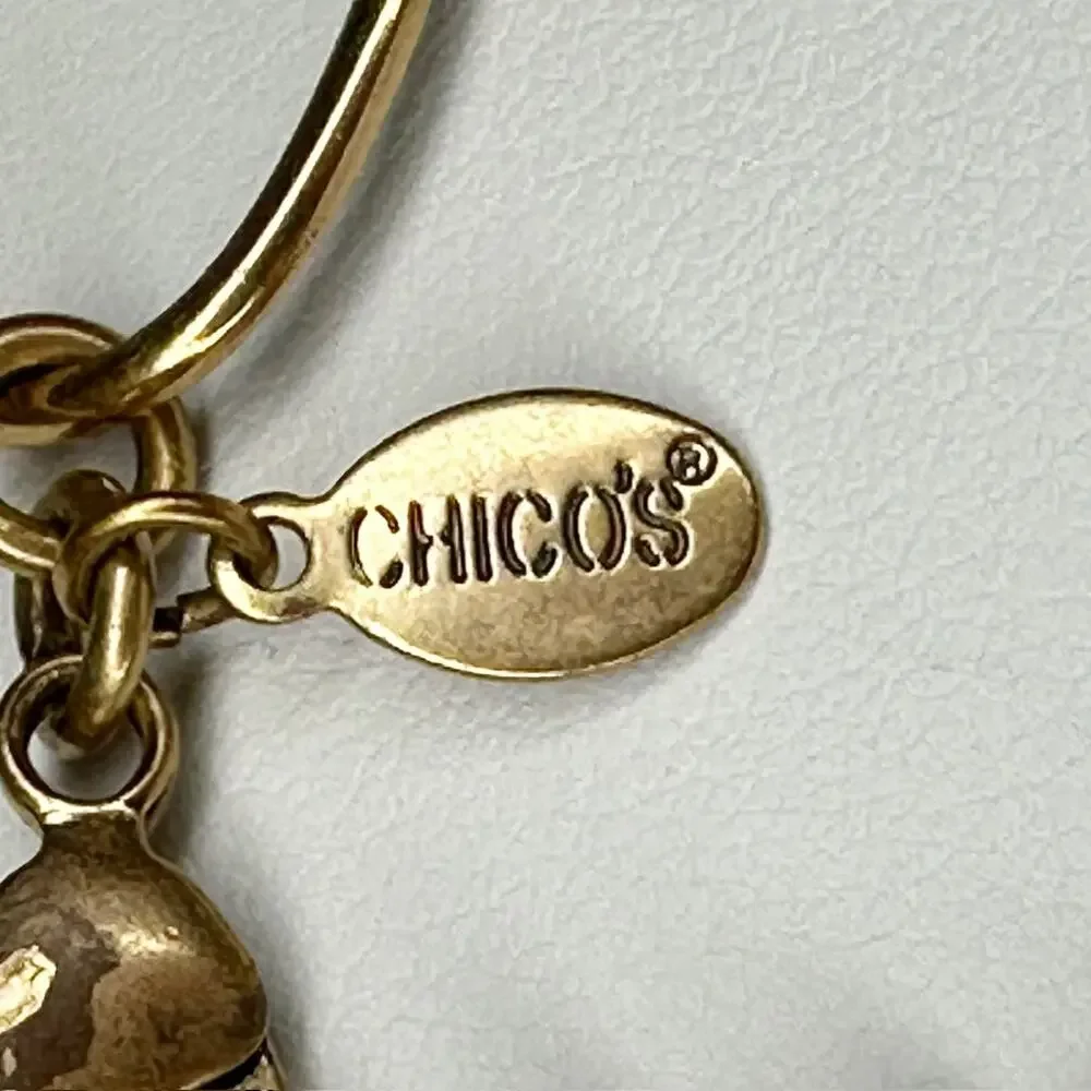 Chico's Vintage Brown Faceted Pendant on Gold Tone Chain Link Necklace
